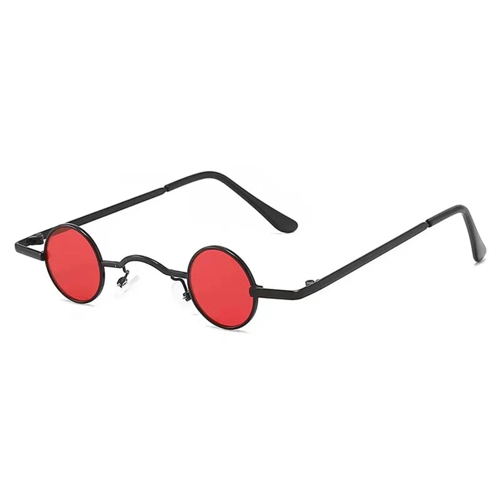 Women Men Metal Frame Hip Hop Punk Sun Glasses Shades Small Round Sunglasses Oasis Select Black-Red