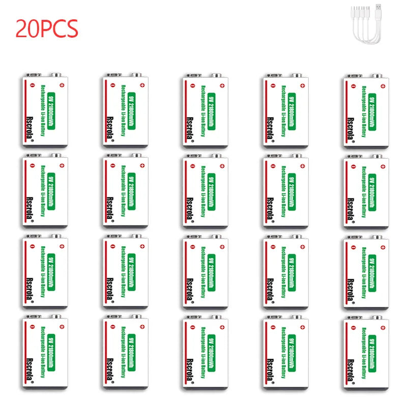Rscrola USB 9V Rechargeable Battery 21800mWh USB Type-C Rechargeable 9V Li-ion Battery for RC Helicopeter Model Multimeter Toy Oasis Select 20 pcs 9V Batteries 9v