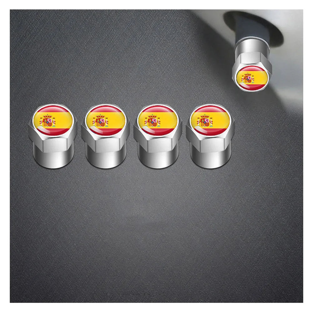 4Pcs National Flag Car Tire Valve Caps Aluminium Alloy Wheel Tires Tire Stem Air Cap Airtight Covers for Cars, Motorcycles Bike Oasis Select ES