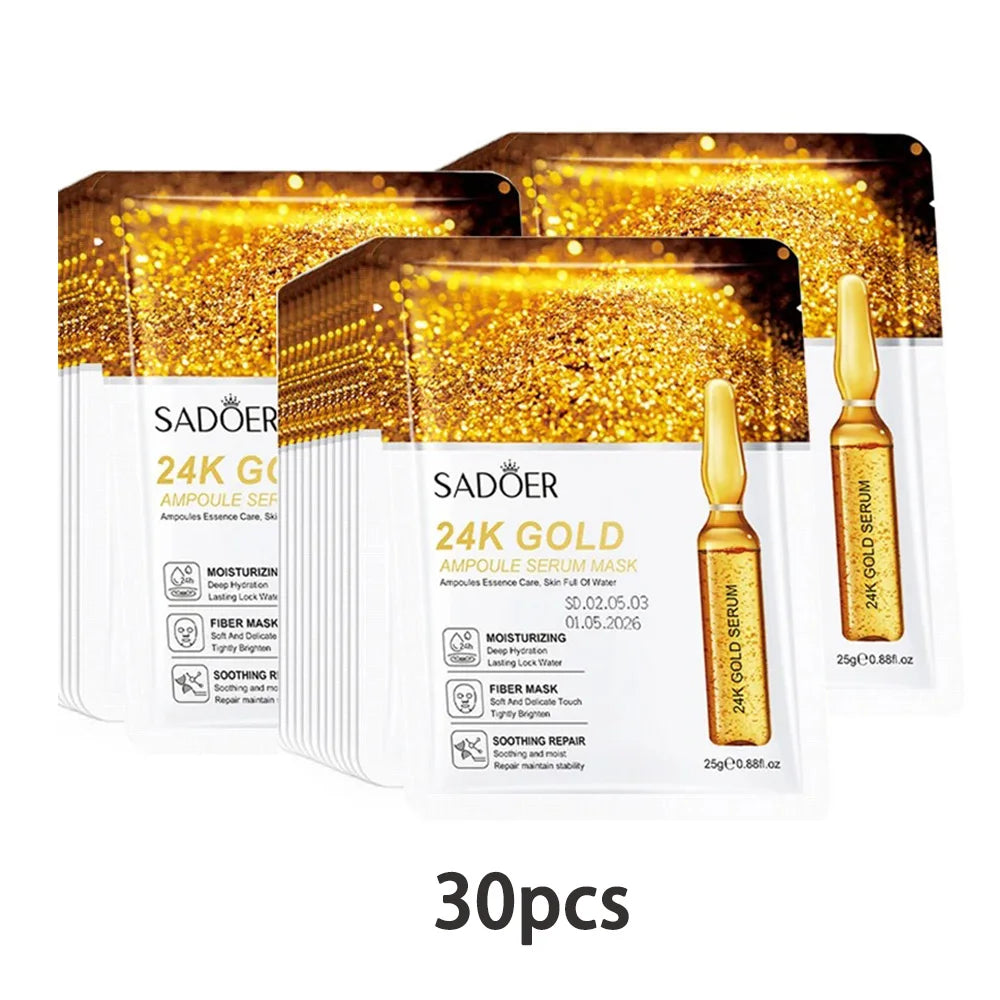 10/20/30pcs 24K Gold Vitamin C Hyaluronic Acid Face Mask Facial Moisturizing Firming Hydrating Facial Masks Skin Care Products Oasis Select Type A 30pcs
