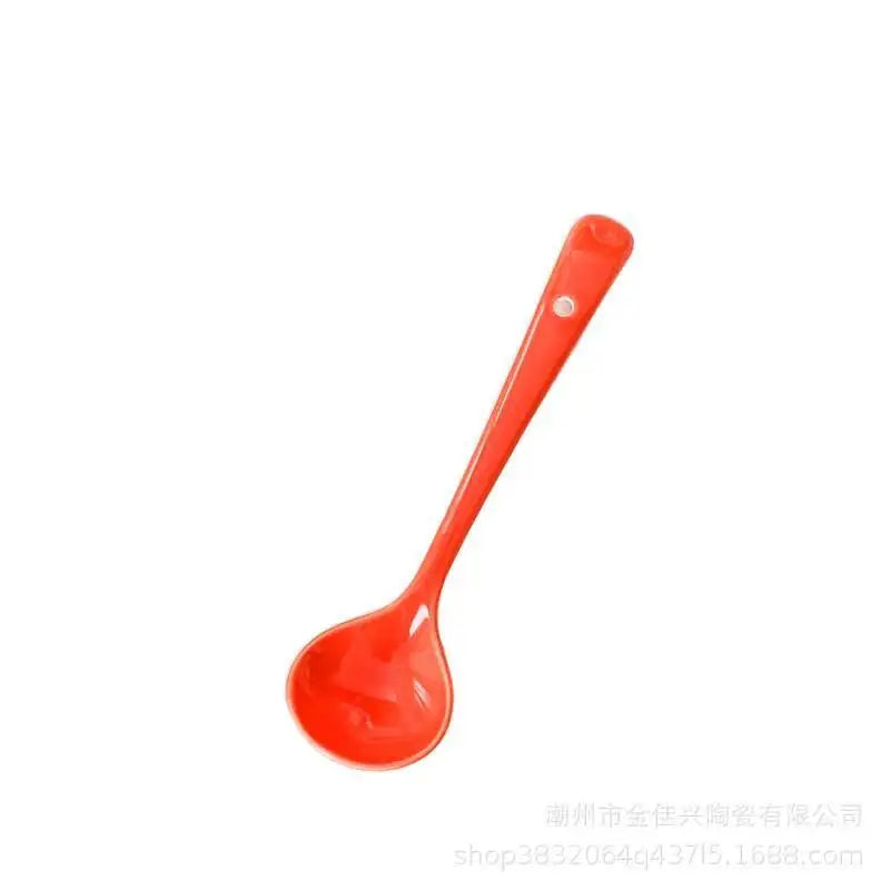 Ceramic Western Creative Spoon Dessert Coffee Stirring Spoon Children's Eating Small Round Spoon Household Kitchen Tablewear Oasis Select Solid Color-red