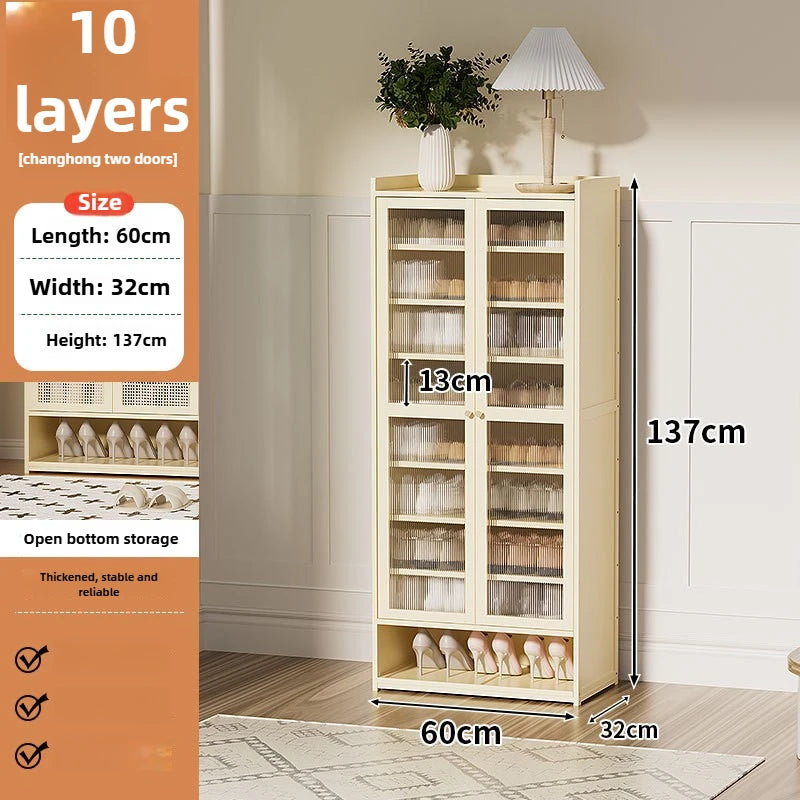 Multi-functional Shoe cabinet Household multi-layer shoe rack Entrance cabinet Large capacity storage dust aisle Oasis Select Milky white P