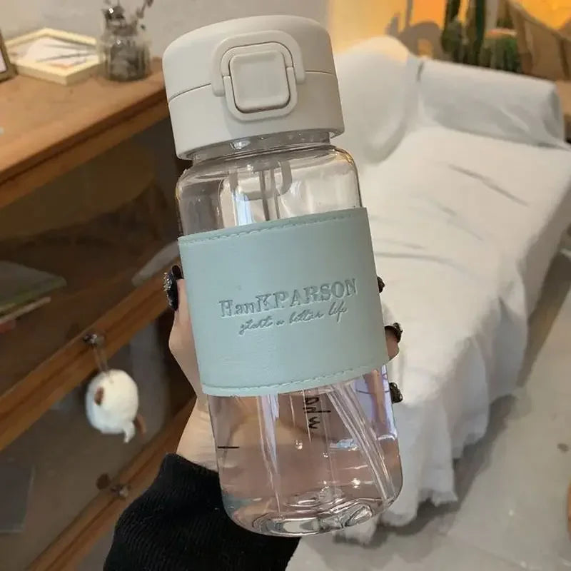 500ml Water Bottle with Straw Portable Clear Leakproof Drinking Bottle Outdoor Travel Office Essential Coffee Tea Water Bottle Oasis Select Blue-straw-holster 500ml