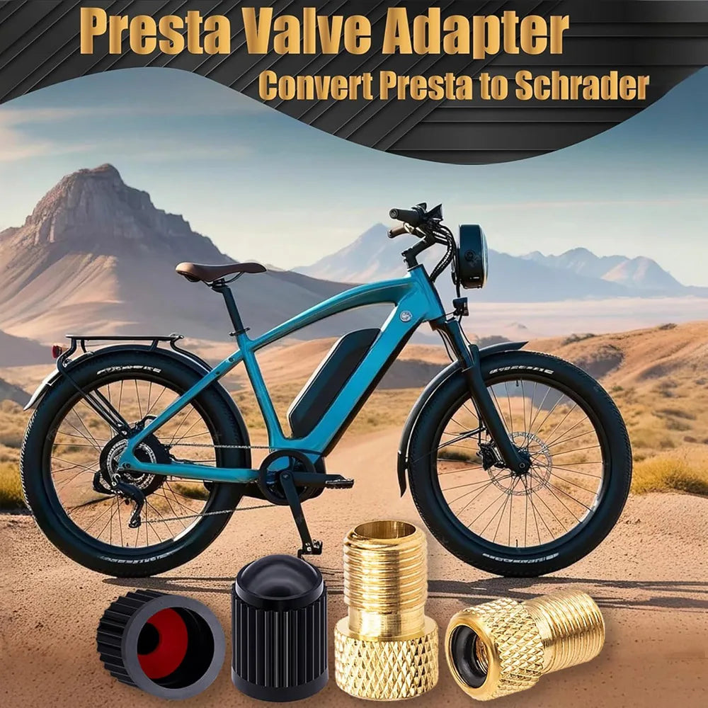 2Pcs Brass Presta Valve Adapter, Convert Presta to Schrader Adaptor, Inflate Tire for Bikes, 2 Pack Black Tire Valve Caps Oasis Select