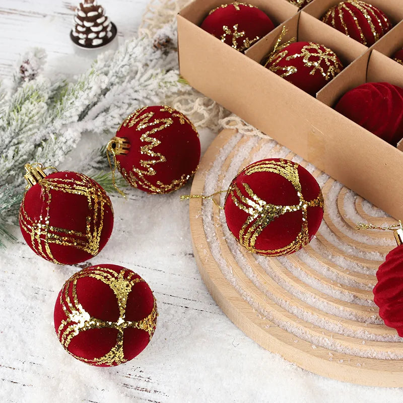 16-Pack Velvet Flocked Christmas Ball Ornaments – Red & Green 6cm