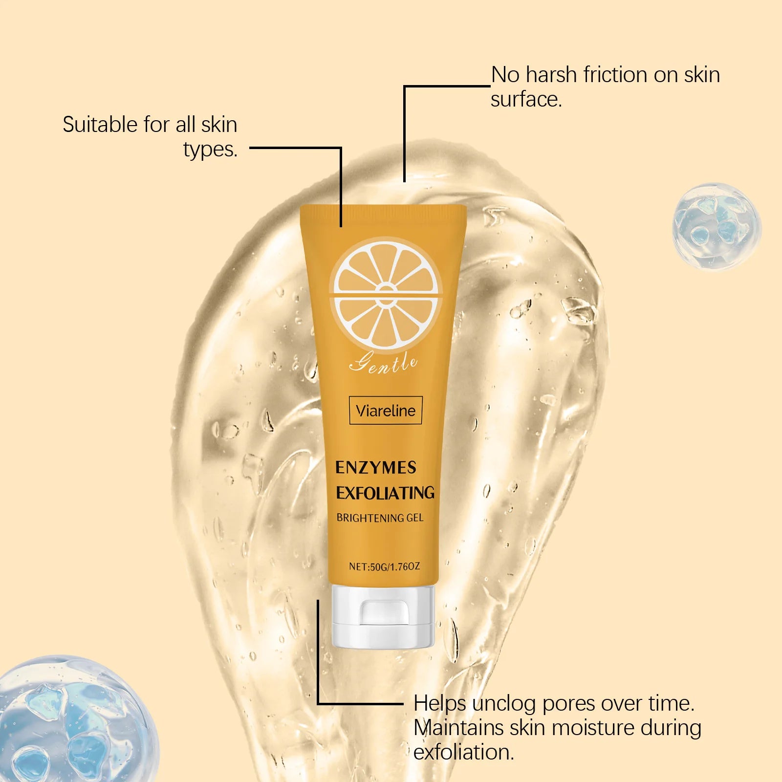 VIARELINE Face Clean Gel Exfoliate Remove Dead Skin Shrink Pores Brighten Control Oil Wh-iten Massage Refresh Facial Nourish Gel Oasis Select