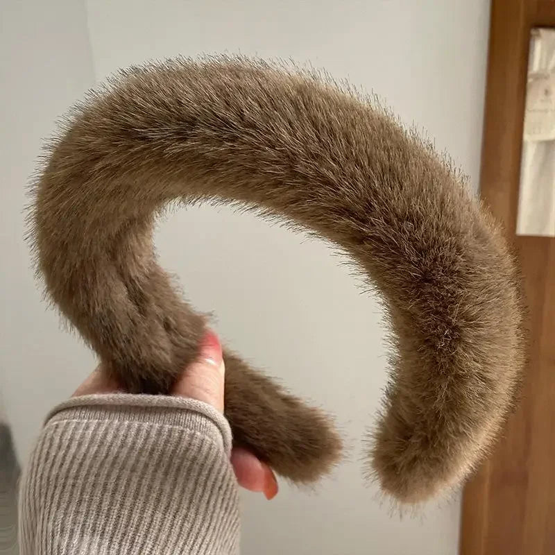 Fluffy Wide Hair Hoop Headband – Soft Furry Band for Women & Girls