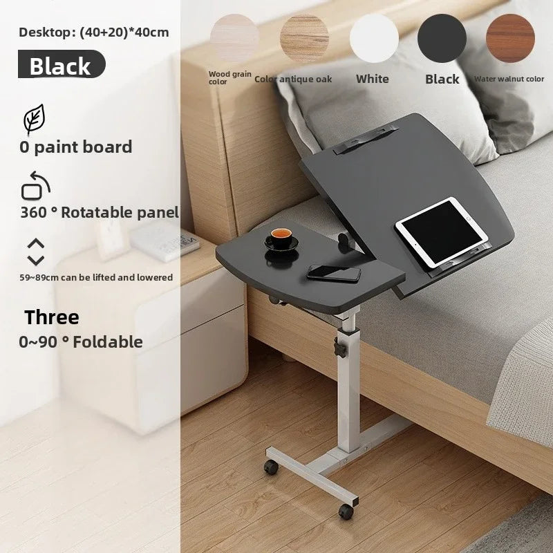 Multi-functional Household Goods Bed Desk Bedroom Mobile Table Foldable Rotating Lifting Bedside Table Oasis Select Black E