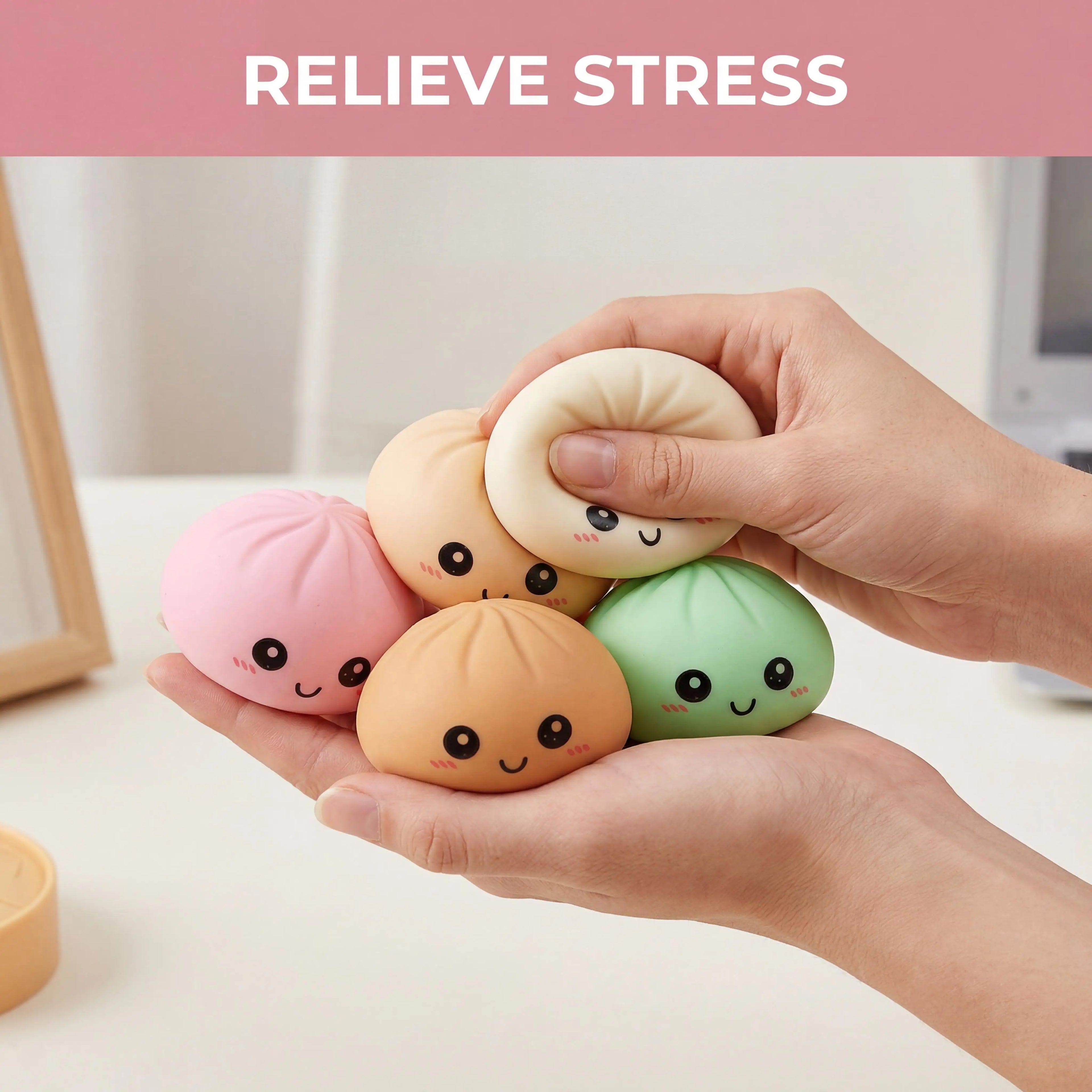 4 Color Fun Dumpling Squishy Toy With Steamer Soft Slow Resilience Toy Adult Stress Relief Sensory Ball Kid Safe Relaxation Tool Oasis Select