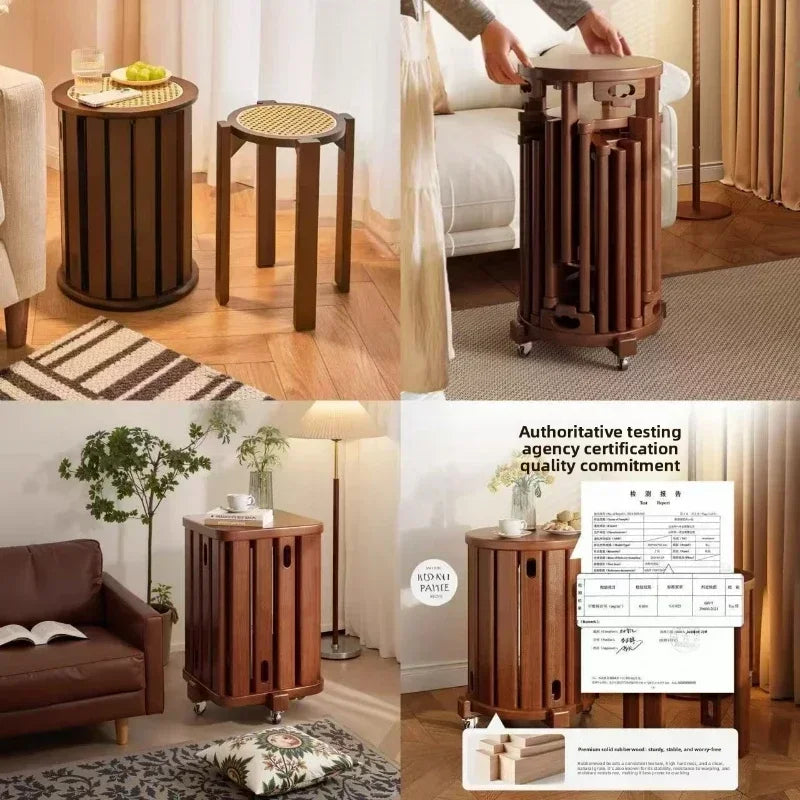Household stools can be stacked solid wood round stools stacked low stools with pulleys wooden stools sturdy and durable Oasis Select