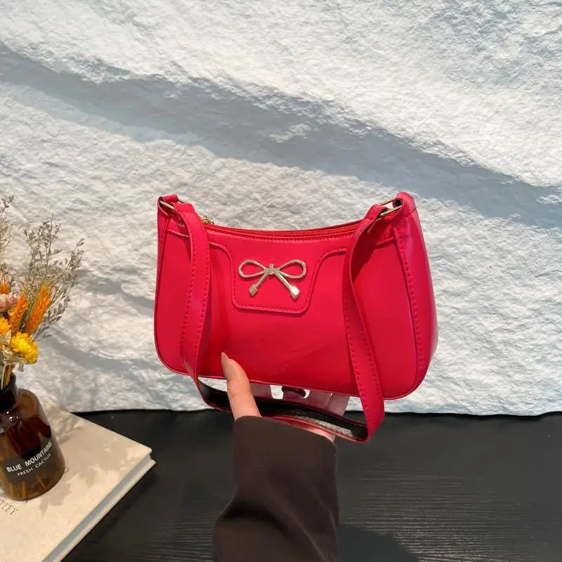 PU Leather Bow Shoulder Bag for Women | Underarm Handbag