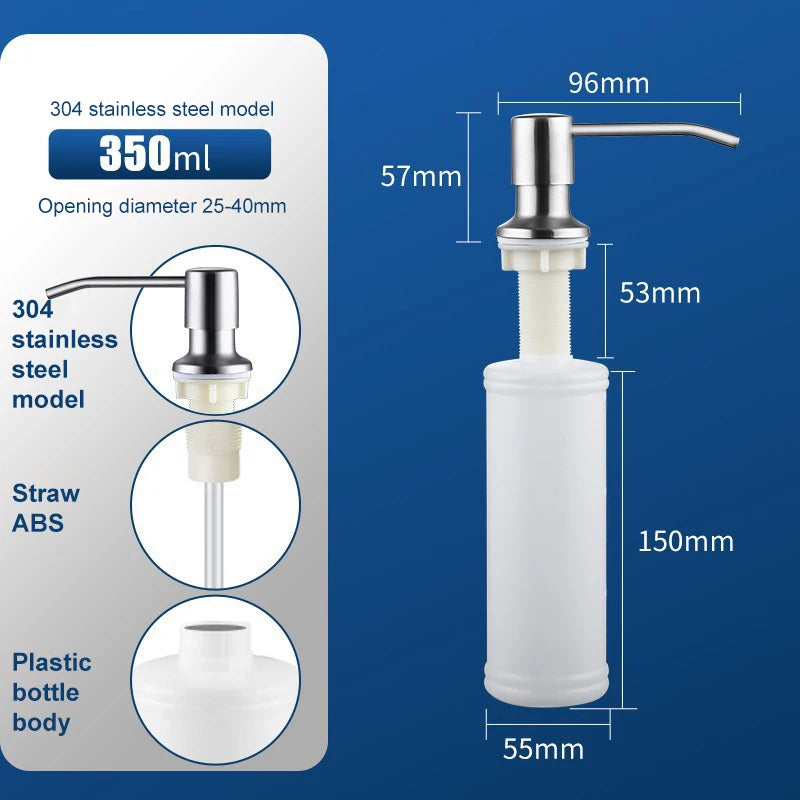 2PCS Stainless Steel Liquid Soap Dispenser Pump Kitchen Sink Hand Pressure Liquid Dispenser Kitchen Hardware Accessories Oasis Select Silver A set