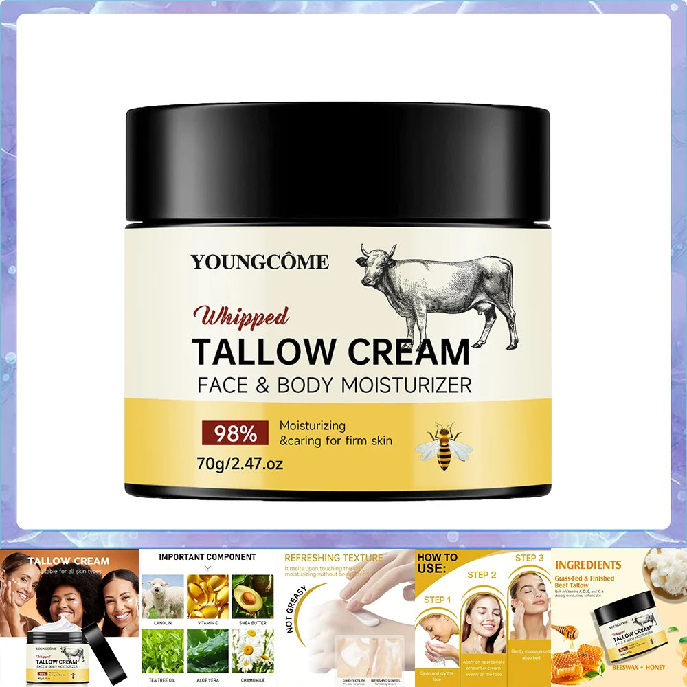 Beef Tallow Paste Deeply Moisturizer Honey Balm Brightening Wrinkle Remover Grass Fed Tallow Wild Honey Face Body Cream Skin Oasis Select 70g