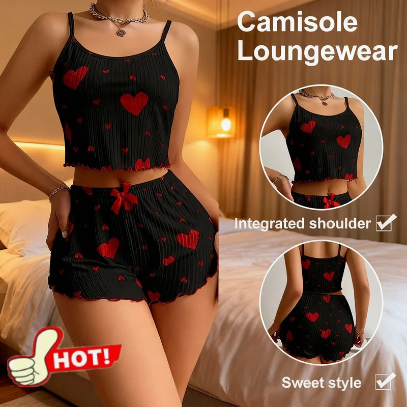 NEW Girl'S Spaghetti Strap Camisoles+Shorts Homewear Print Underwear Pijama Sexy Lingerie Camisoles Tanks Nighty Women Sleepwear Oasis Select