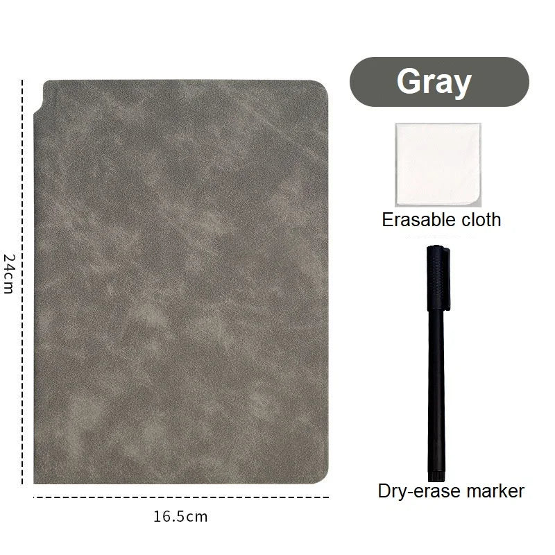 1 Pcs Reusable Whiteboard Notebook Set With Whiteboard Pen Erasing Cloth Leather Memo Pad Weekly Planner Portable Stylish Office Oasis Select Gray