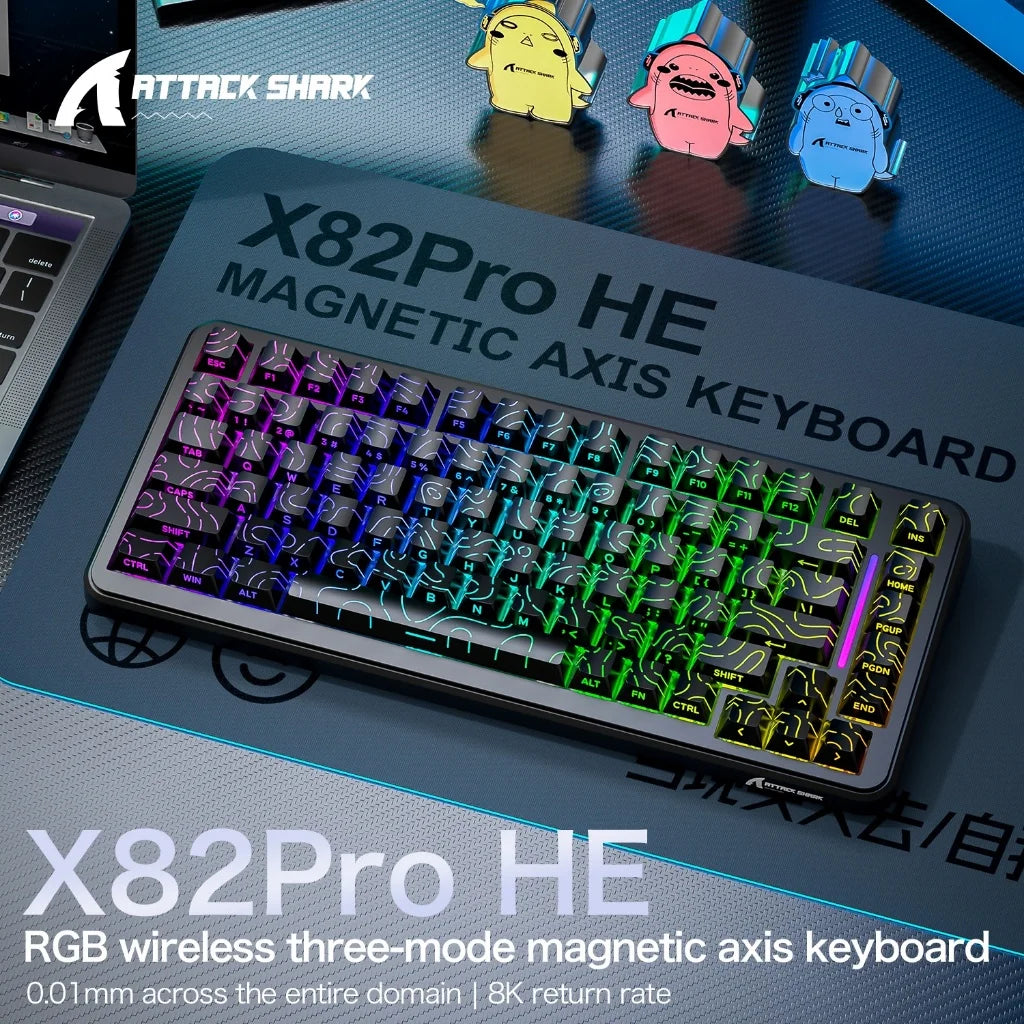 ATTACK SHARK X82Pro HE Wireless Magnetic Axis Gaming Keyboard 8KHz Rate 0.01mm RT Precision 5000mAh Tri Mode RGB 82 Keys PBT Oasis Select