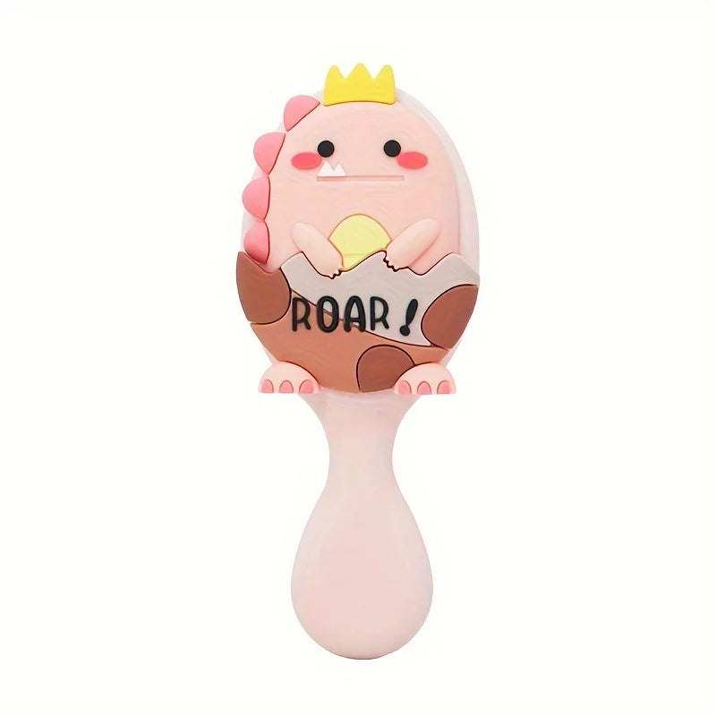Cute Dinosaur Design Mini Detangling Brush - Air Cushion Scalp Massager for Smooth Hair Oasis Select Pink