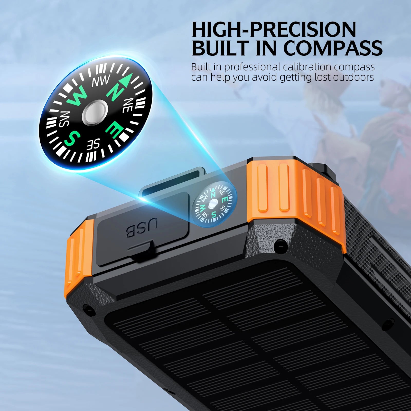 20000mAh Solar Power Bank, Hand Crank & Wireless Charging, 3 Inputs 4 Outputs, Emergency LED Light, Built-in Compass Oasis Select