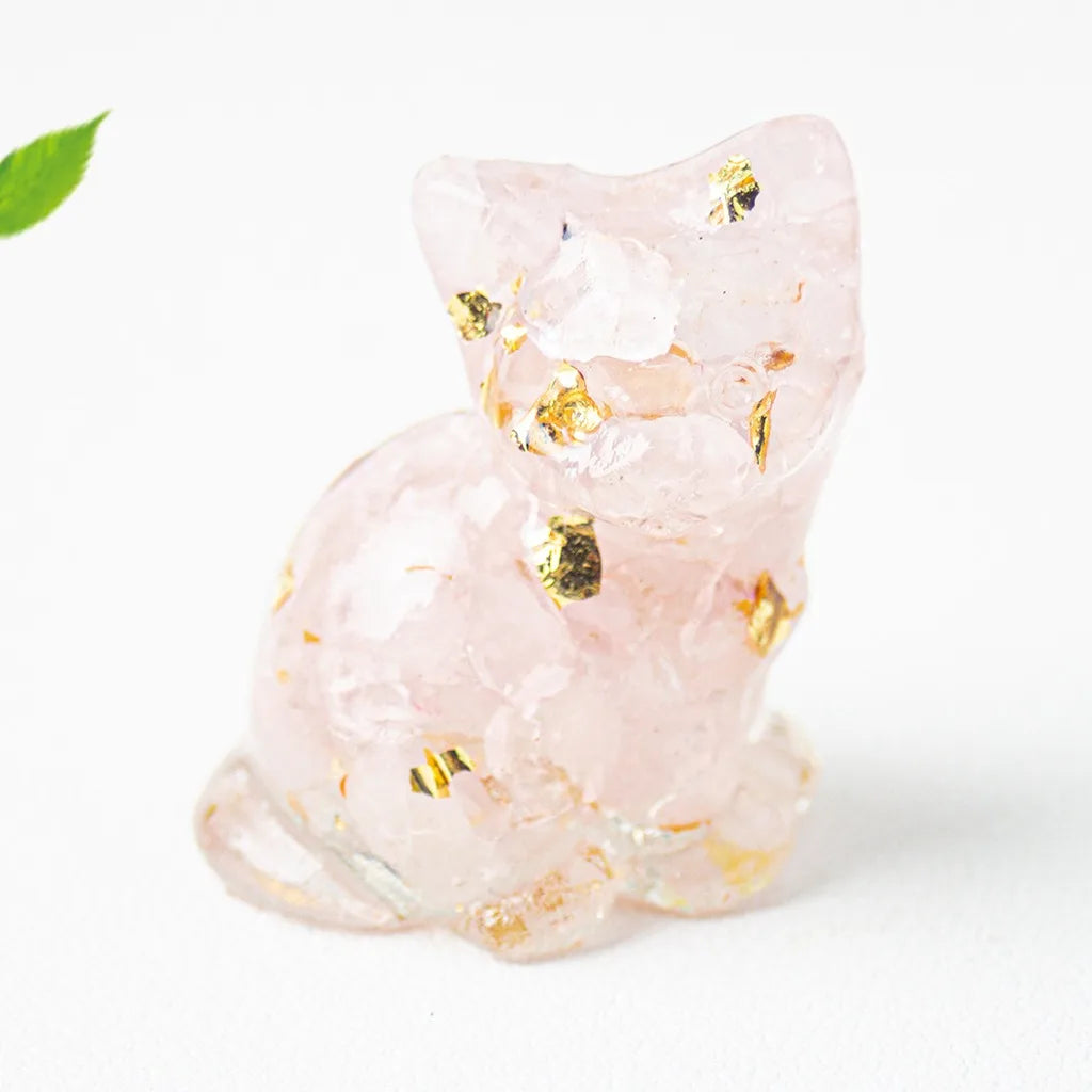 Natural Crystal Gravel Resin Sitting Turning Face Cat Figurine With Gold Foil Cute Desktop Decor For Home Office Oasis Select Light Pink