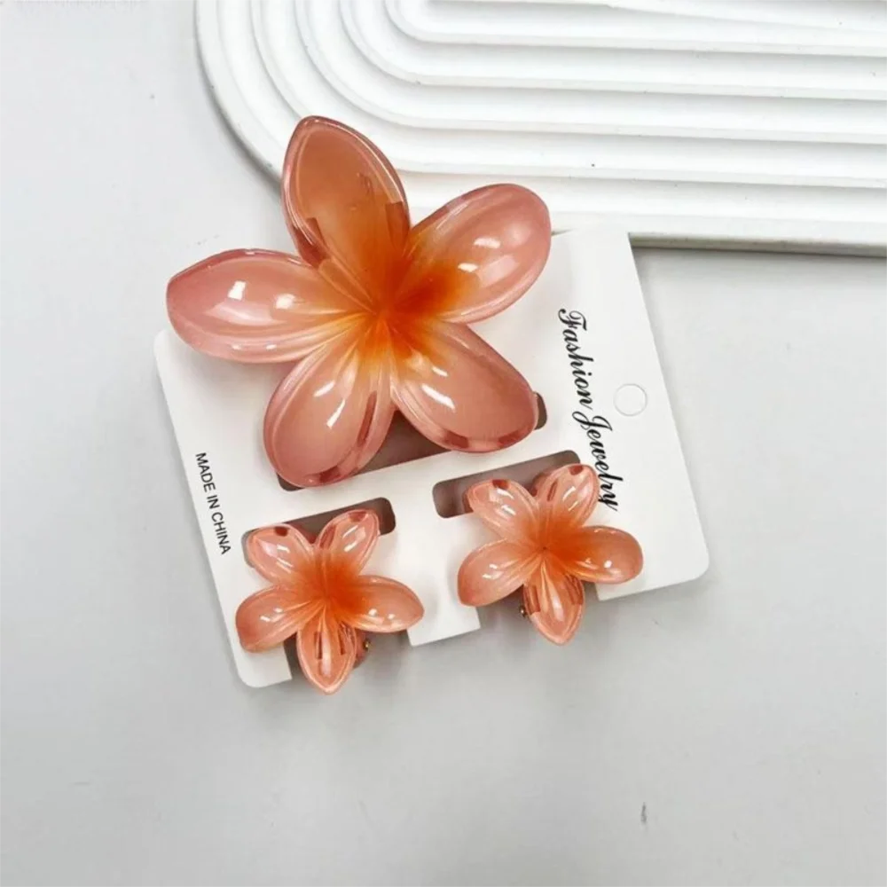 3Pcs/Set Colorful Gradient Hair Claws Plumeria Flower Acrylic Hawaiian Flower Hair Clip Hair Accessories Beach Oasis Select Orange