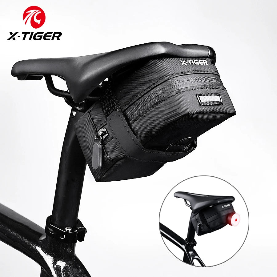 X-TIGER Mini Bicycle Saddle Bag Portable Waterproof Reflective MTB Road Bicycle Storage Bag Tail Light Bag Bike Accessories Oasis Select