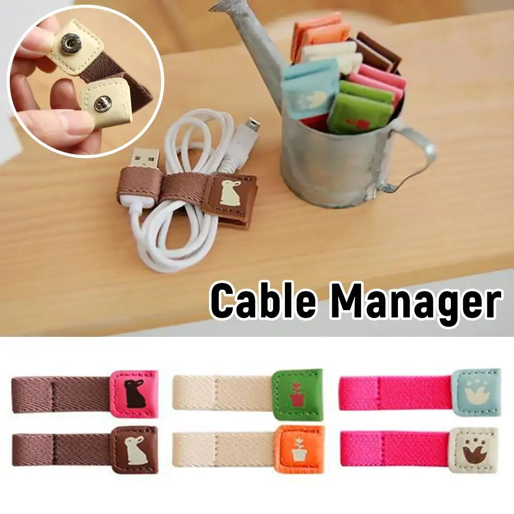 Leather Cable Organizer – Portable Snap Button Cord Winder