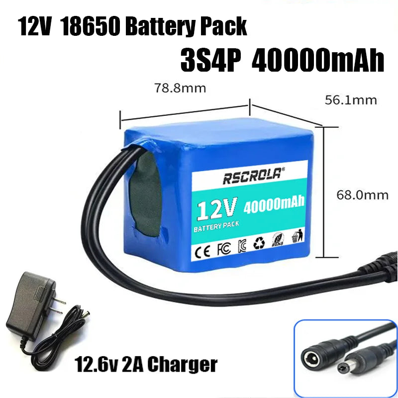 12V Rechargeable 18650 Lithium Battery Pack with BMS & Charger – Long Cycle Life for Solar, LED Light, RC Model, Power Supply Oasis Select 3s4p 40Ah