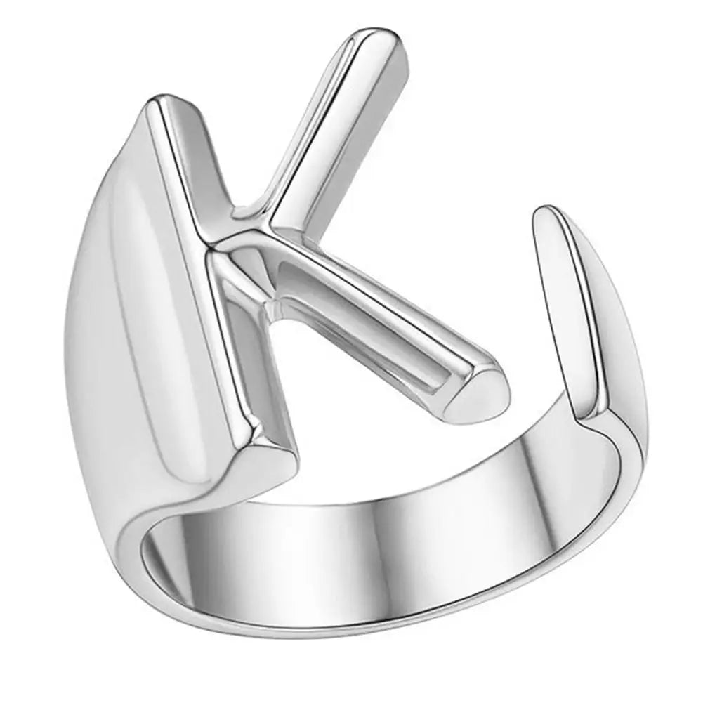 A-Z Initial Letter Ring – Adjustable Silver Open Ring for Women