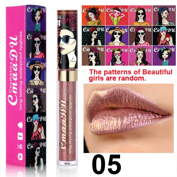 Metallic Pearlescent Shimmer Lip Gloss Lipstick Glitter Lip Glaze Long-Lasting Waterproof Not Transferable High Pigment Y2K Gift Oasis Select 05