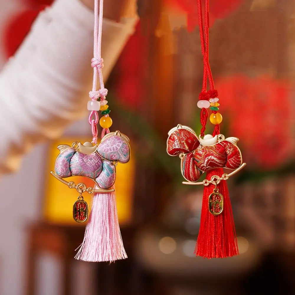 Chinese Style Pony Embroidered Pendant Satin Brocade New Year Horse Pendant Spring Festival Tassel Horse Hanging Decoration Oasis Select