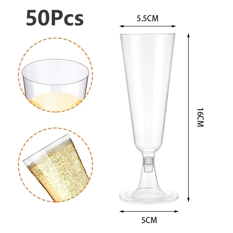 50pcs Champagne Flutes Cups Disposable Plastic Wine Glasses Clear Toasting Glasses Cocktail Cups for Bar Weddings Party Oasis Select Clear-50Pcs 25pcs