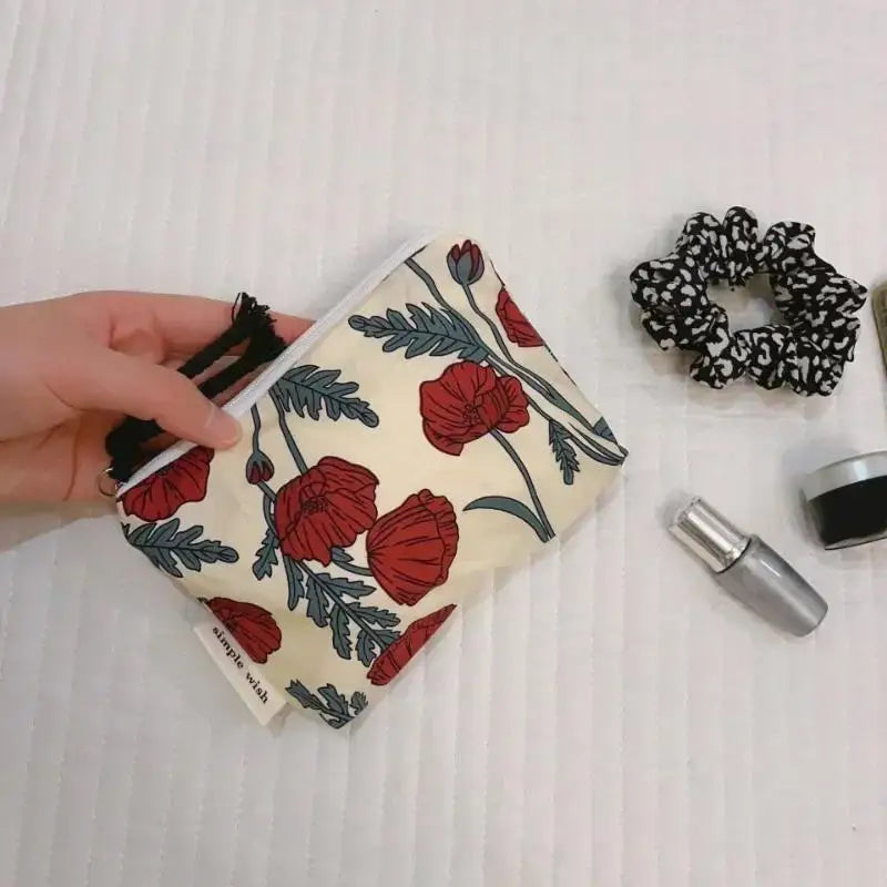 Floral Cotton Mini Cosmetic Pouch | Travel Makeup Organizer Cosmetic Pouch Oasis Select A3