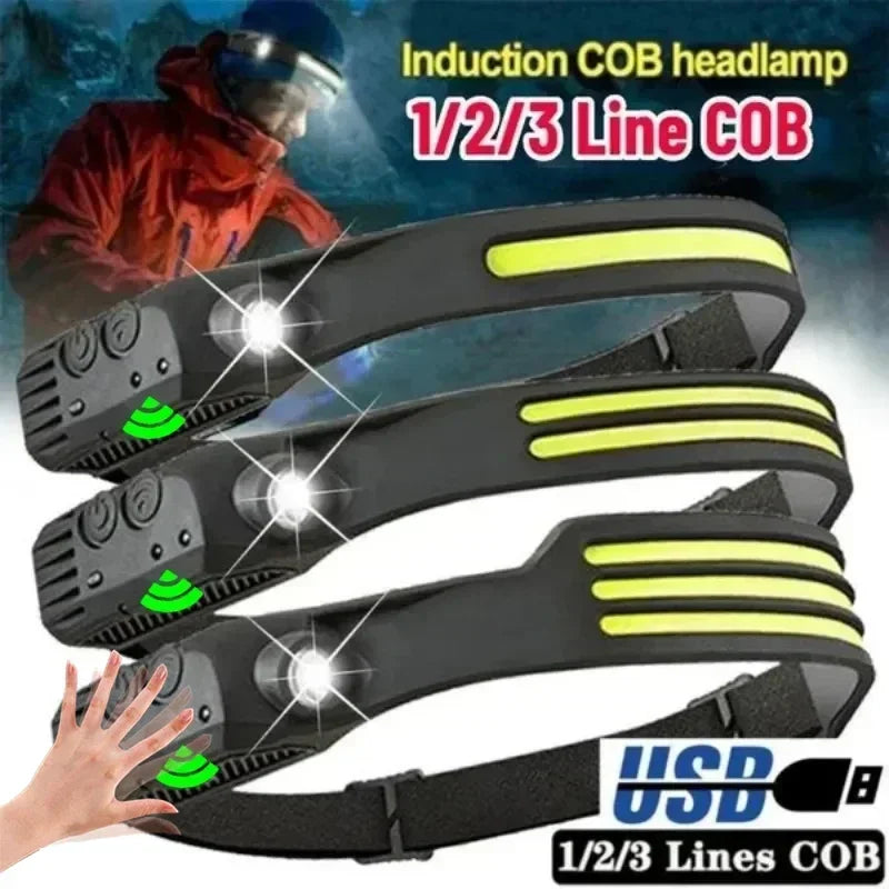 KDULIT LED Sensor Headlamp USB Rechargeable Multifunctional Head Torch Outdoor Camping Fishing Hunting COB Headlight Work Light Oasis Select
