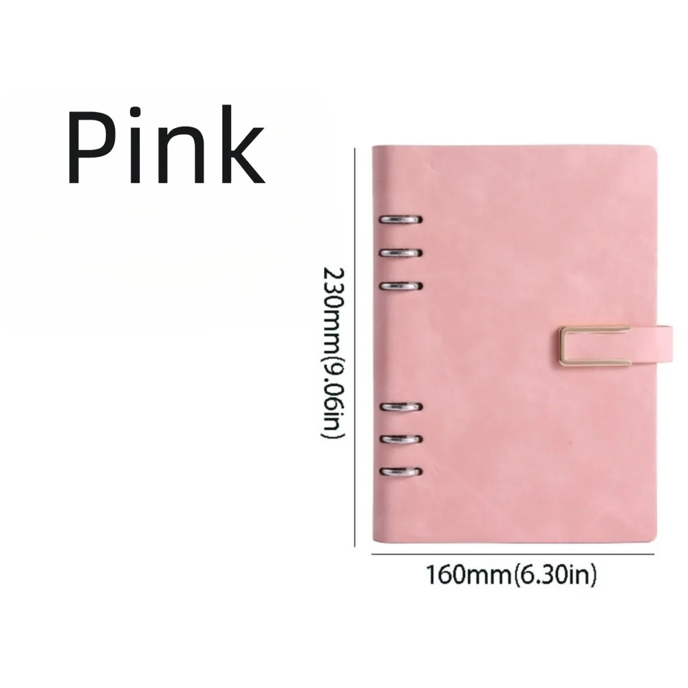 Detachable Metal Clip A5 Notebook 200 Pages 100 Sheets Loose Leaf Notebook Hardcover Leather Cover PU Hardcover Notebook Oasis Select Pink without words