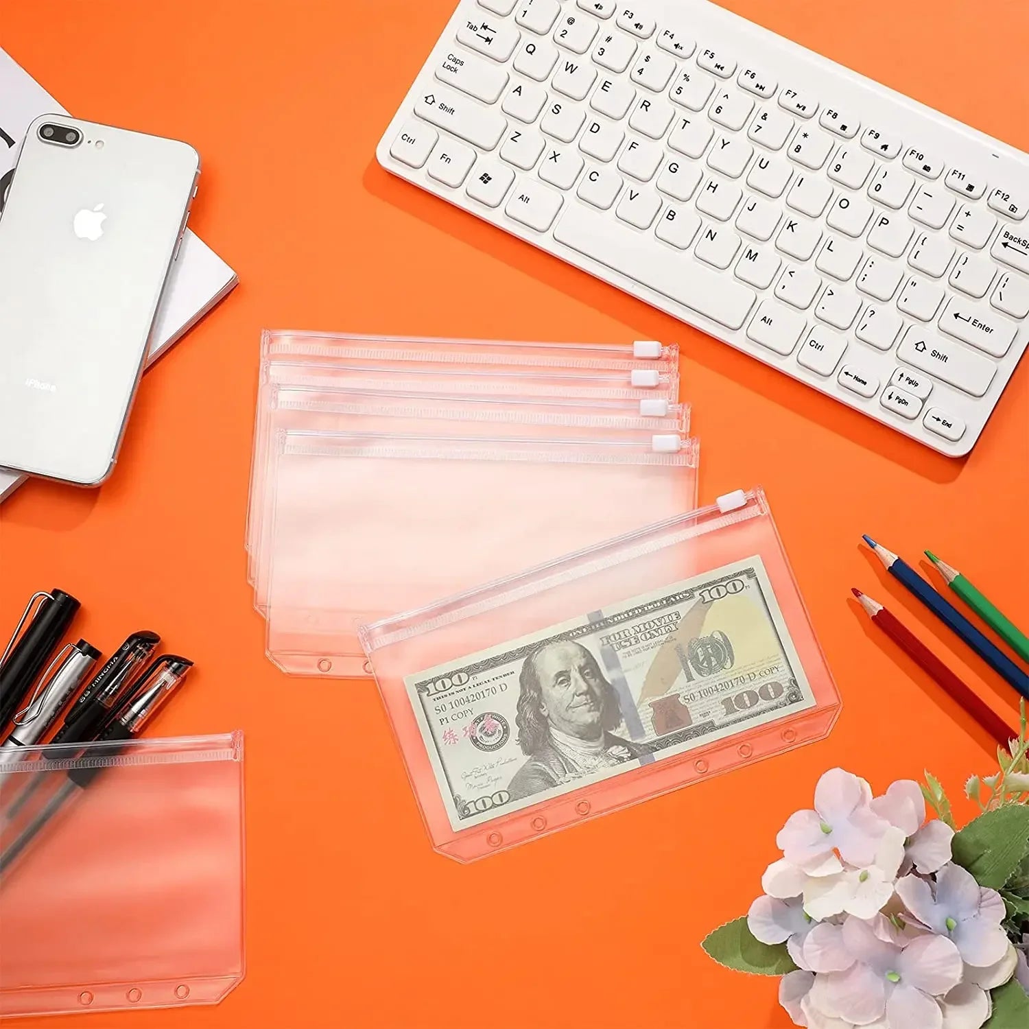 Binder Pockets A6 6-Hole Zipper Binder Pockets Waterproof PVC Cash Budget Envelopes Loose Leaf Bag For Binder Notebook Planner Oasis Select