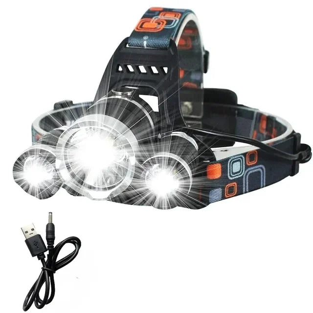 Super Bright Rechargeable LED Fishing Headlamp Waterproof Outdoor Hunting Camping Head Light for Night Activities Oasis Select 3head No Battery