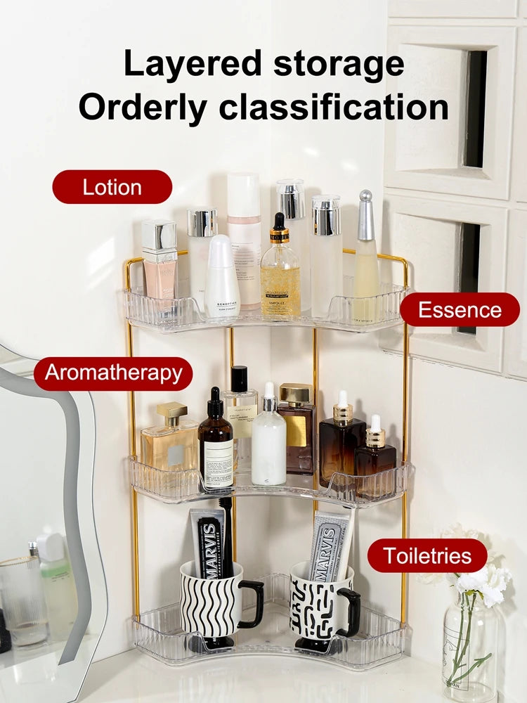 3-Tier Corner Bathroom Counter Organizer Makeup Cosmetic Storage, Tool-Free Installation Acrylic Vanity Shelf, Countertop Storag Oasis Select