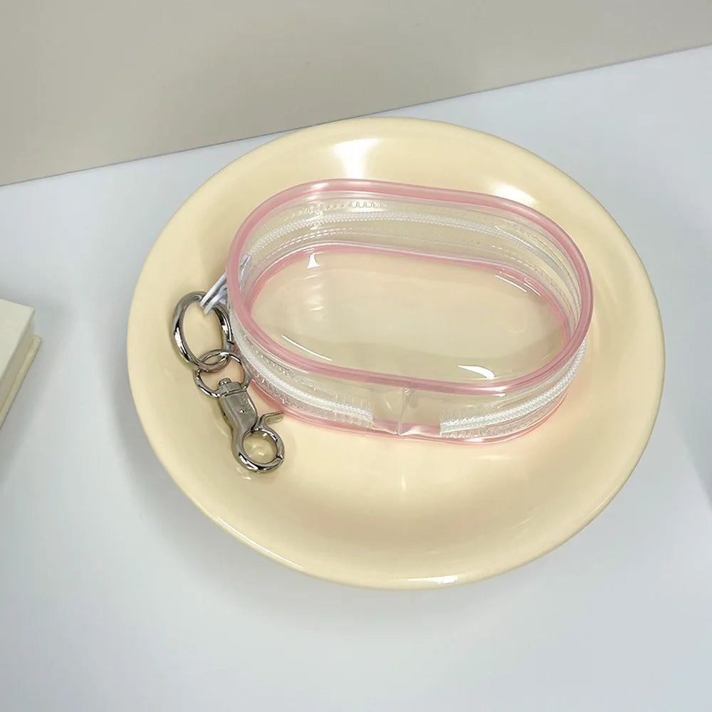 Portable Mini Clear Zipper Storage Bag Keychain Cartoon Doll Children Toy Mystery Box Organizer For Earphones Chargers Gift Bag Oasis Select Pink