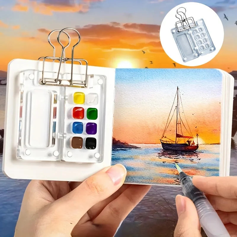Portable Mini Watercolor Palette Set with Travel Sketchbook, Acrylic Paint Box for Outdoor Sketching & on-the-Go Art Creation Oasis Select