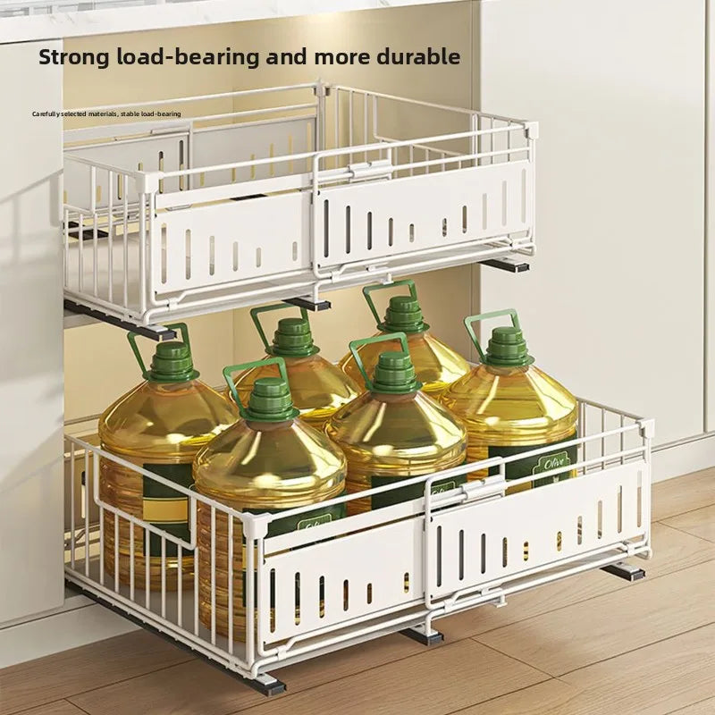Kitchen telescopic drawer pull basket foldable pull-out rack wardrobe multi-functional storage rack cabinet layered rack Oasis Select