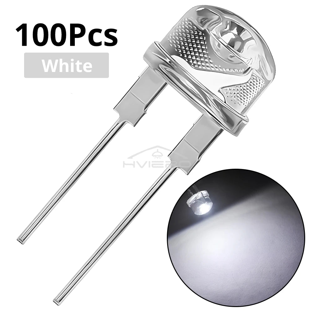 100Pcs 8mm Straw Hat LED Beads – White Red Blue Green DIY