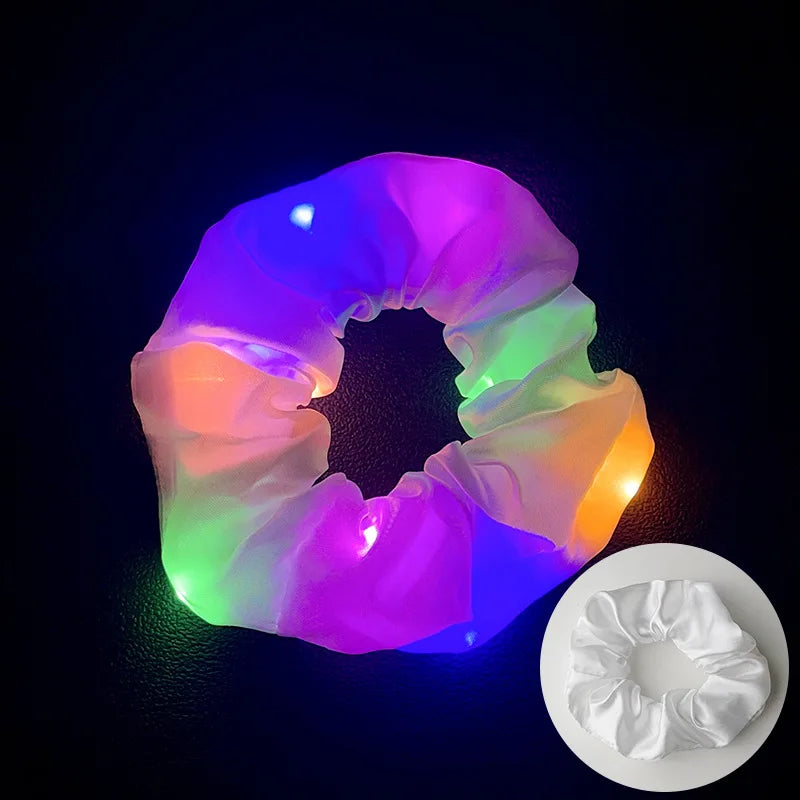 1-20PCS Light Up Scrunchie Flashing Hair Tie for Nightclub Party Rave DIY Glow in Dark Elastic Rope Accessory Concert Oasis Select White 5PCS