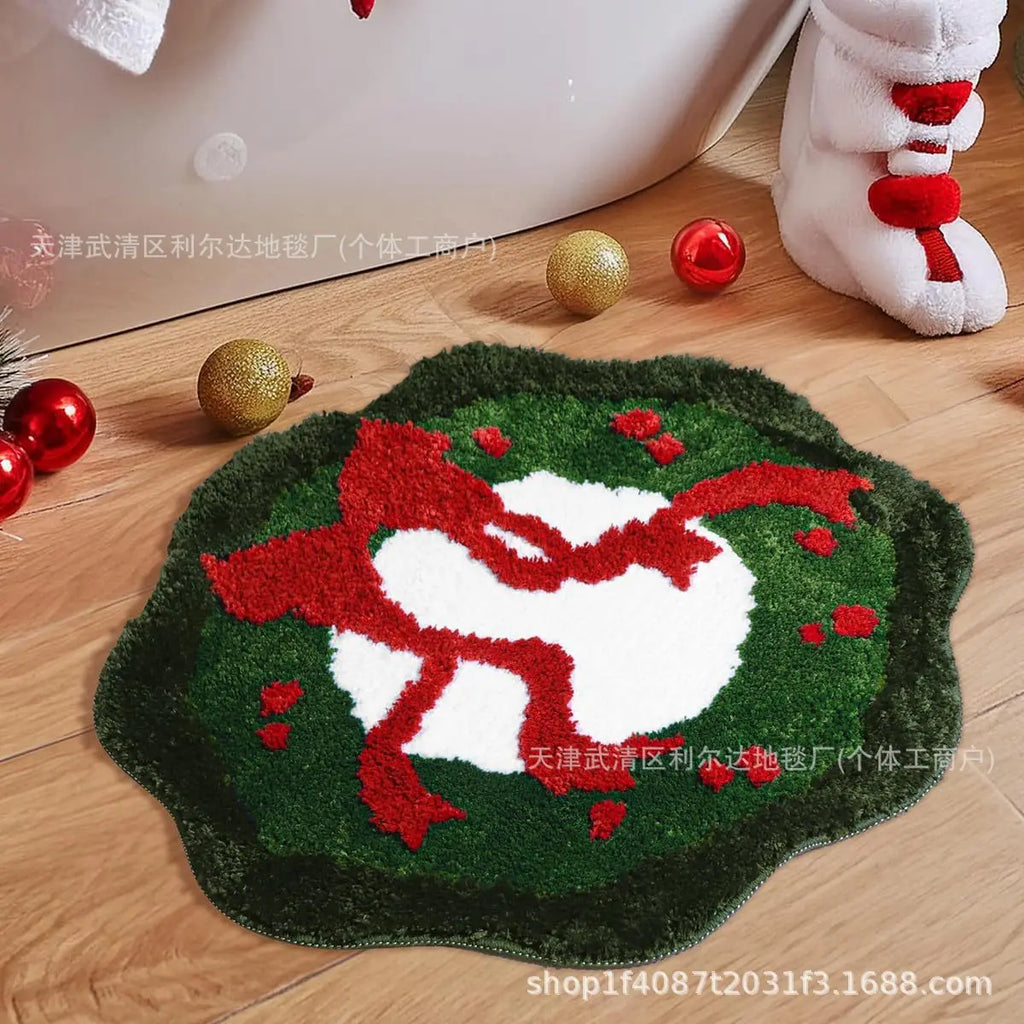 Nordic Irregular-shaped Christmas Series Faux Cashmere Floor MATS Home Decorative Bathroom Absorbent MATS Oasis Select Round bow 40 60cm