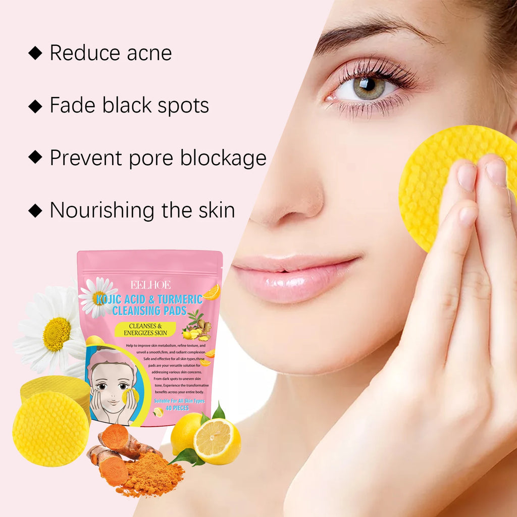 Turmeric Kojic Acid Cleansing Pads 40pc – Fade Dark Spots Exfoliating Cleansing Pads Oasis Select