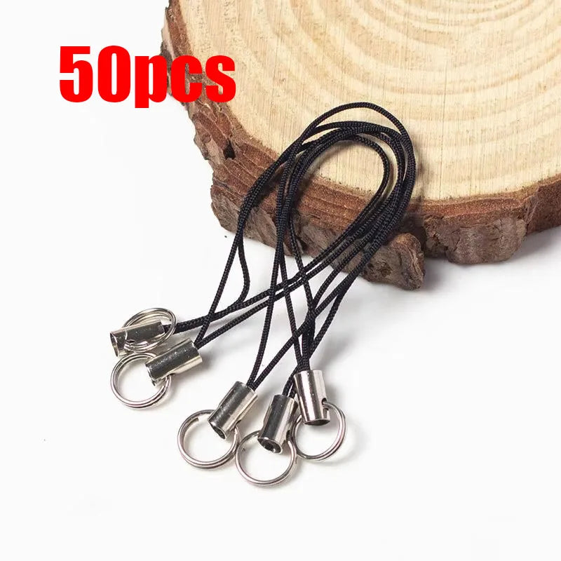 50/100pcs Wire Cord Mobile Phone Craft Pendant Lanyard DIY Handmade Materials Key Ring DIY Toys Pendant Clips Lanyard Accessorie Oasis Select 50pcs Black