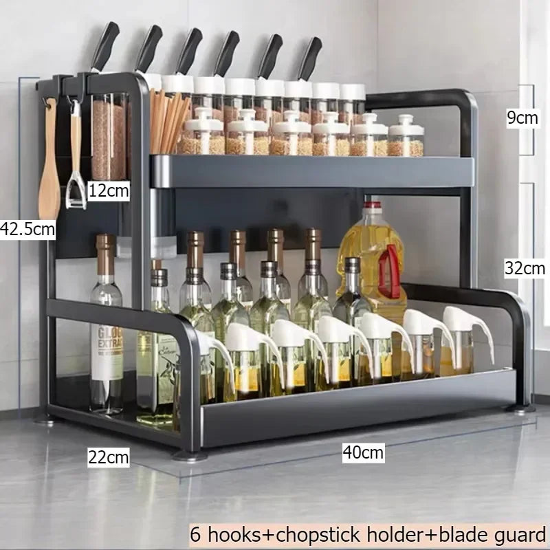 Multi-functional Household cutting board seasoning storage rack multi-layer knife holder chopstick cage kitchen countertop rack Oasis Select Double layer 40 2