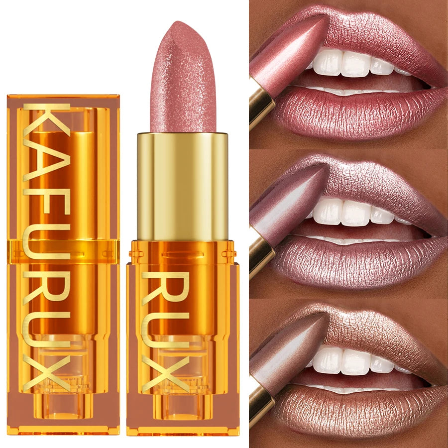 KAFURUX 16-Color Glitter Metallic Lipstick – Long-Lasting Matte