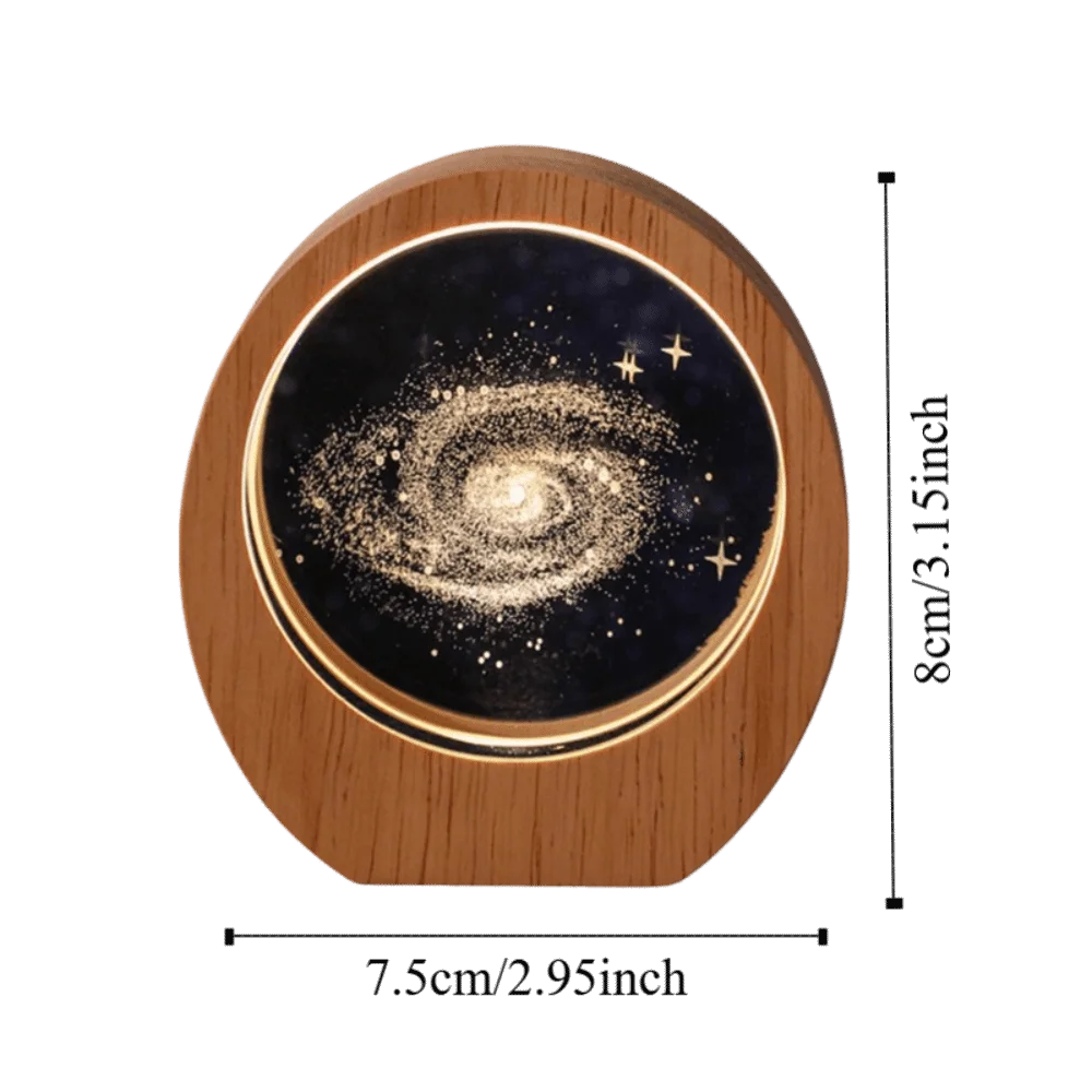 3D Solar System Planet Night Light – Wood Base Crystal Glow