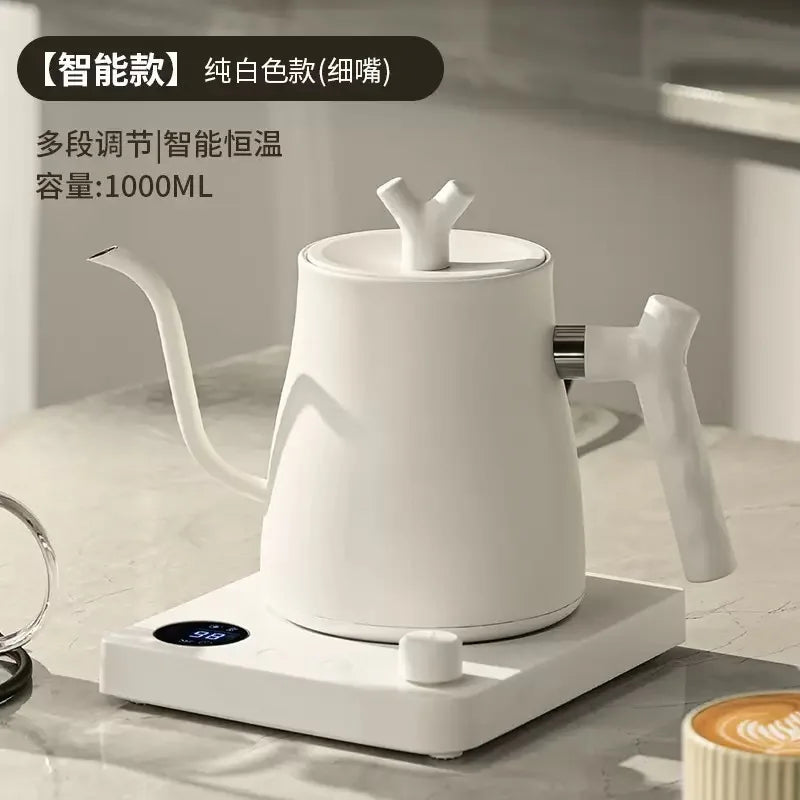 1000W Electric Gooseneck Kettle 1000ml 304 Stainless Steel Coffee Pot Intelligent Constant Temperature LED Display for CoffeeTea Oasis Select White UK