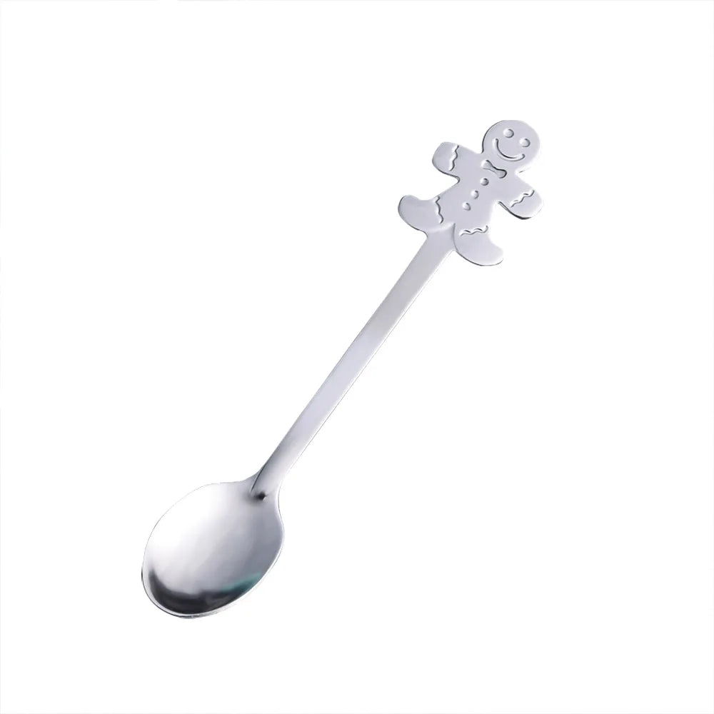 Christmas Gifts Coffee Spoons Stainless Steel Nordic style Dessert Spoon Tableware Kitchen Accessories New Year Gift Decorations Oasis Select Silver Gingerbread